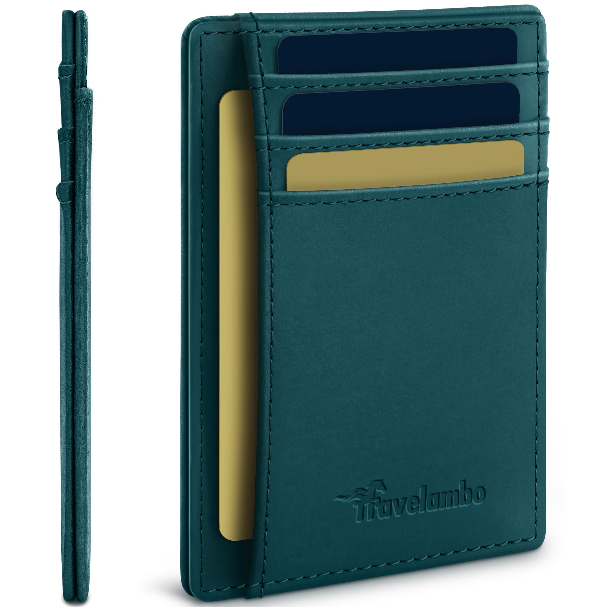 Travelambo100% Genuine Leather Wallet for Men and Women, Slim Minimalist RFID Blocking Front Pocket Credit Card Holder with Gift Box