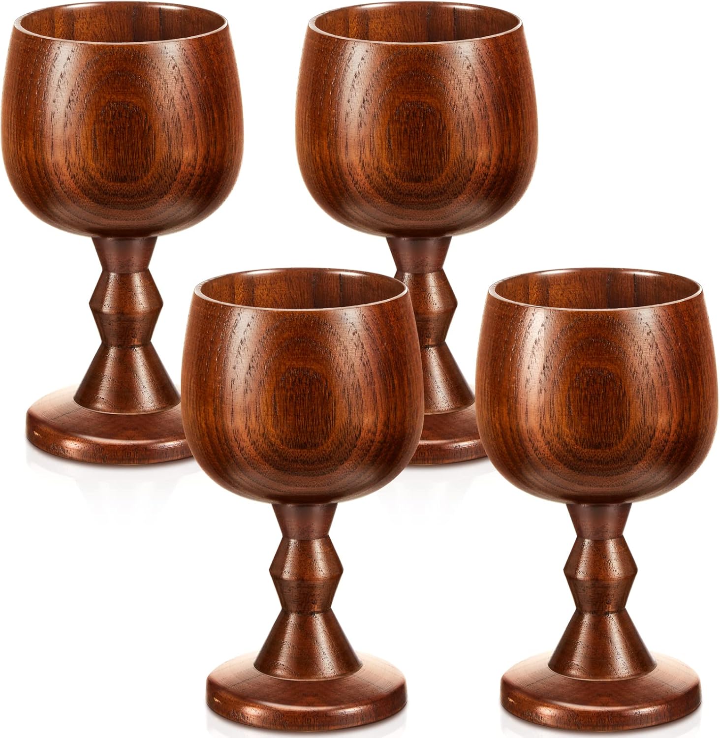 Tessco 4 Pieces Vintage Jujube Wooden Wine Goblet Medieval