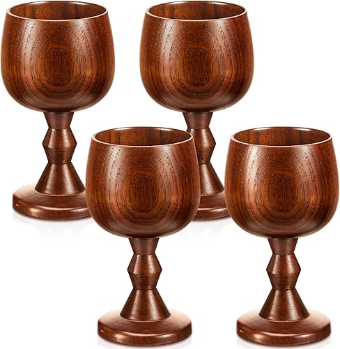 Tessco 4 piezas de copa de vino de madera de azufaifo vintage copa de madera de cáliz vaso de agua de madera para accesorios de cocina altar de