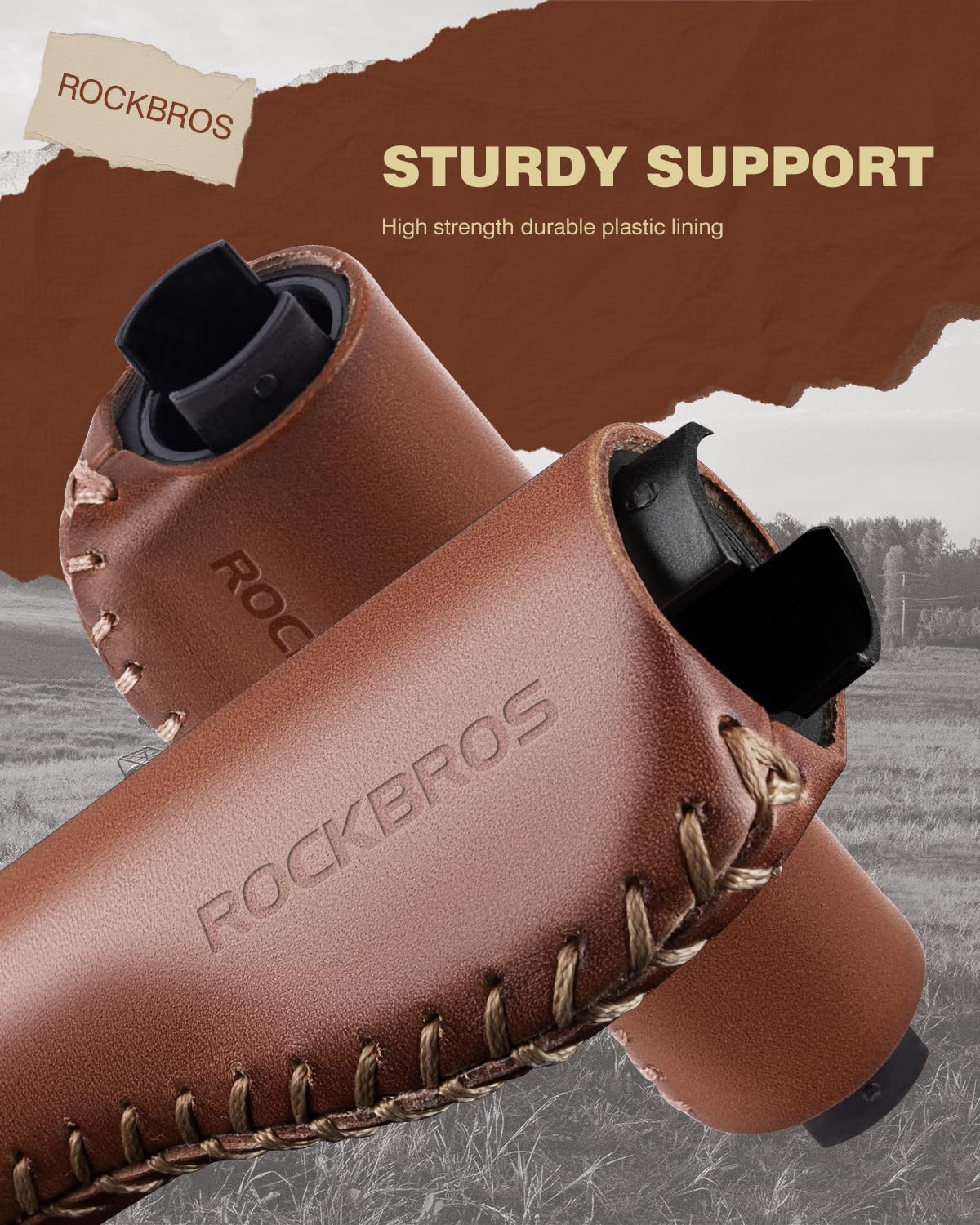 ROCKBROS Manopole per manubrio in pelle, design ergonomico, in alluminio, con doppio blocco, per BMX, Mountain, MTB, Beach Cruiser, scooter, bici pieghevole