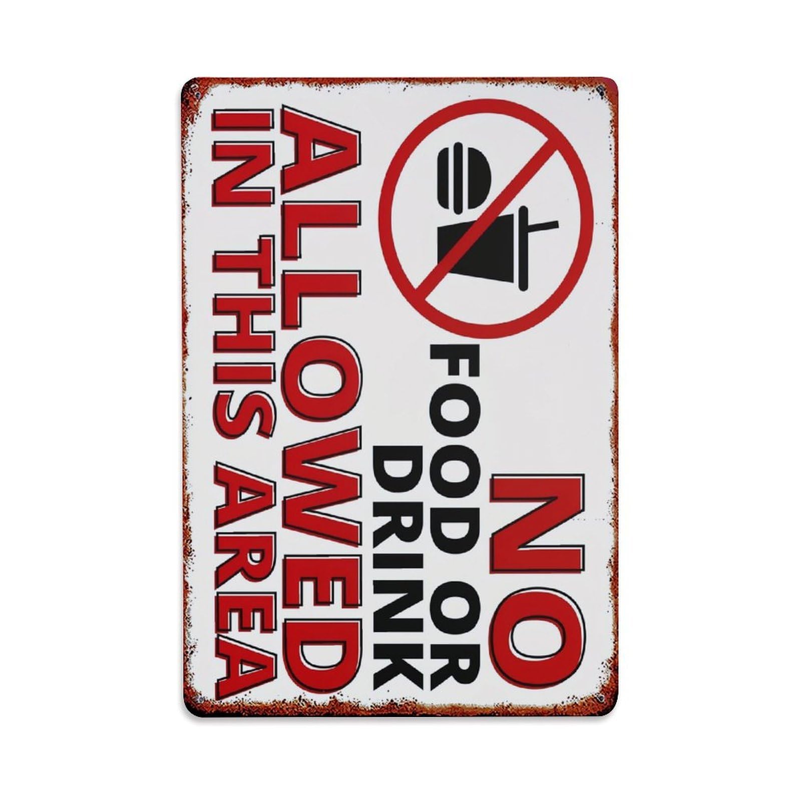 Jdfenggu Vintage No Food Or Drink Allowed Retro Metal Tin Sign, Metal Poster For Bar, Home, Man Cave, Kitchen, Laundry Room Art Decor 8X12 Inch
