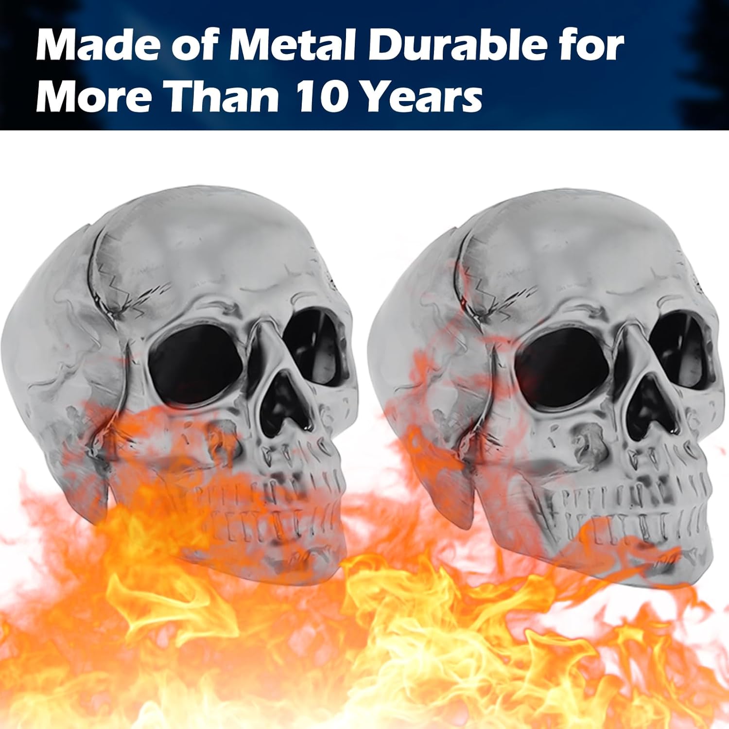 Imitated Human Skull Gas Log for Indoor or Outdoor Fireplaces, Made of Metal, Durable for More Than 10 Years，Fire Pits Halloween Decor Skull Charcoal (Fireproof)(Refractory) (2)