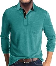 Rodawu Mens Long Sleeve Polo Shirts Golf Tops Casual Smart Polo T-Shirts Grandad T Shirt Designer