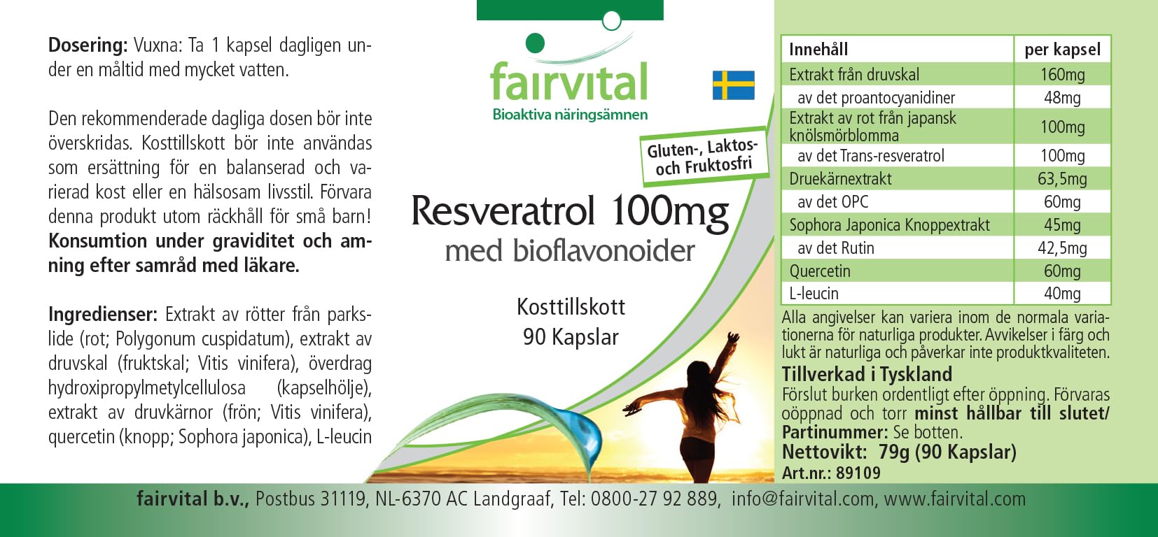 fairvital Resvératrol 100mg en gélules avec bioflavonoïdes, 90 gélules, VÉGÉTALIEN, avec rutine, OPC et quercétine