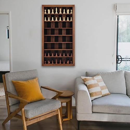 Miniatura 4 de Juego de mesa de ajedrez de montaje en pared, juego de ajedrez gigante de madera, vitrina vertical para colgar, juego familiar, decoración artística