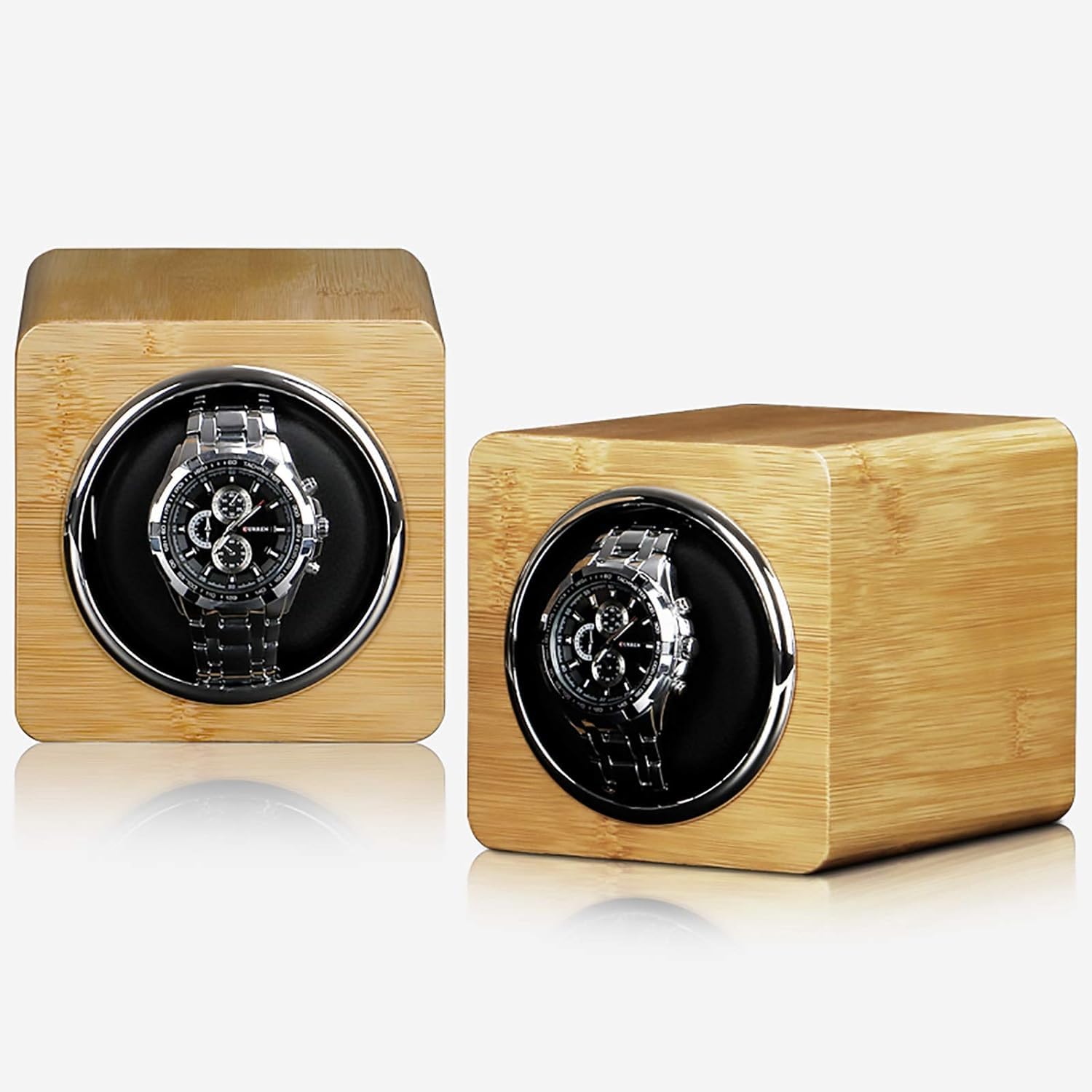Uhrenbeweger - Mini-Uhrenaufziehbox mit automatischer Aufziehfunktion, mechanische Uhr, leiser Motor, Schüttler, Uhrenanzeige, drehbarer Halter, Aufbewahrungskoffer, betrieben durch Batterie + Strom