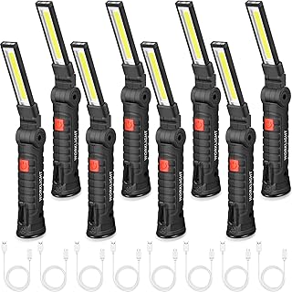 8 Pack Rechargeable Work Light Magnetic Flashlights LED Work Light with Magnetic Base Hanging Hook 360 Degrees Rotation Stand 5 Modes Portable Work Flash Light for Car Engines Repair Grill Emergency