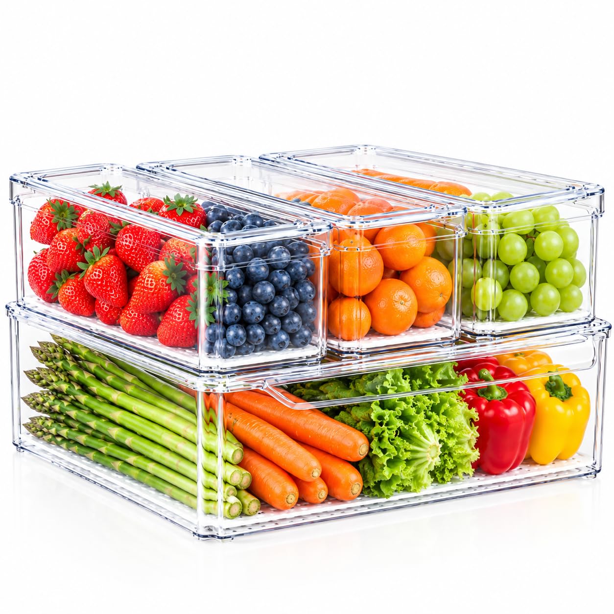 ZIJUND 4 Pack Fridge Organizer Bins with Lids, Stackable Clear Storage