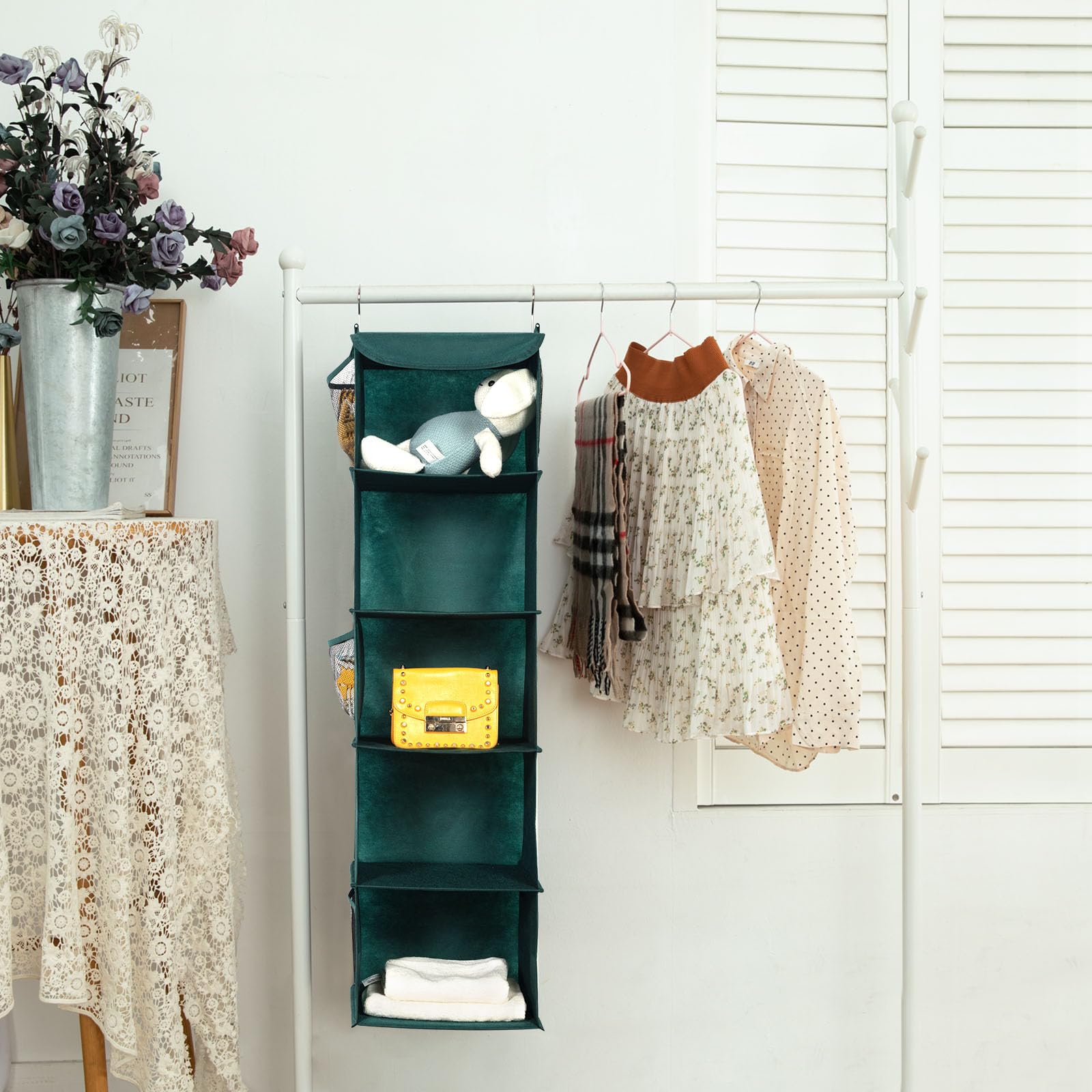 BrilliantJo 2 PCS Hanging Wardrobe Closet Organiser Storage with 5 Shelves - Image 3