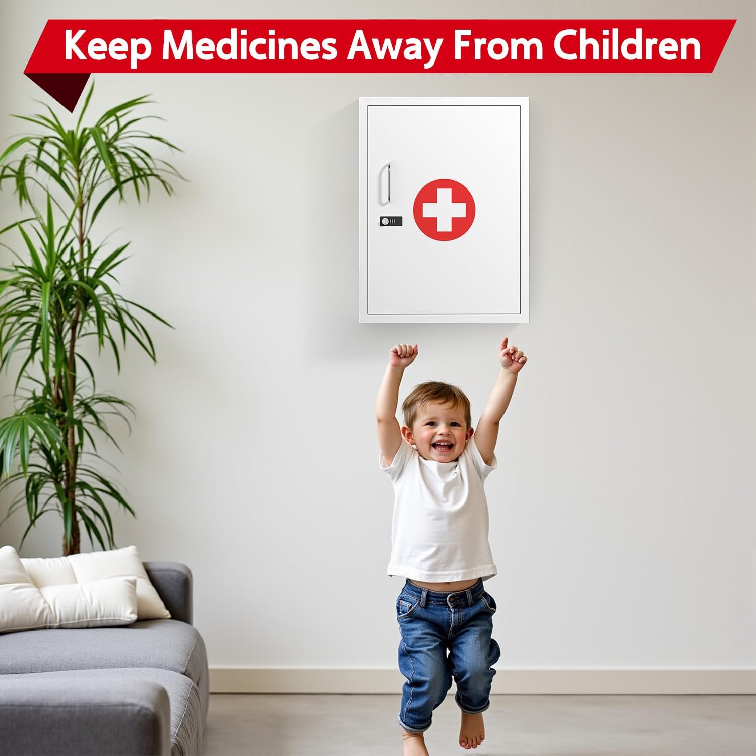 Wall-Mount Locking Medicine Cabinet: Large Metal Storage Organizer Box with Combination & Key Lock - Secure First Aid Medicine Cabinet for Bathroom Home Office(20.6" H x 15.75" W x 5.98" D)