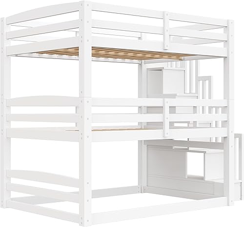 Miniatura 27 de Litera triple de metal, tamaño matrimonial XL sobre individual XL sobre tamaño Queen, elegante base de cama triple con seguridad garantizada para