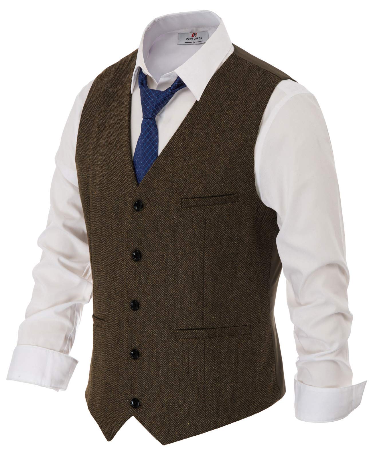 Men's Herringbone Tweed Suit Vest Casual Wool Blend Waistcoat
