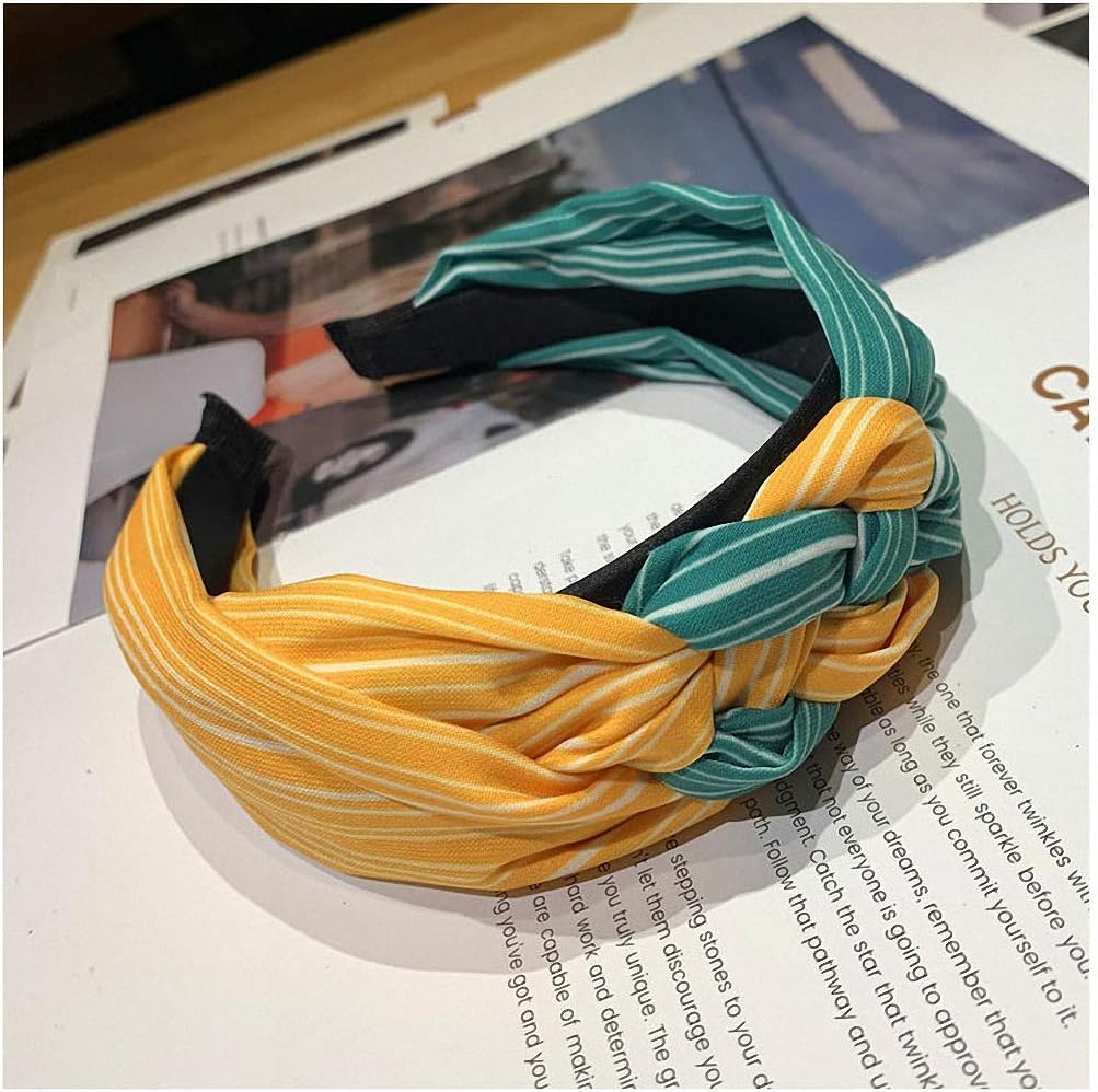 ノットボウストライプヘアバンド 女性用 幅 滑り止め ターバン ヘッドバンド ヘアバンド ブラック サイズ