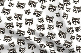 Spoonflower Fabric Raccoons Scale Raccoon on Petal Signature Cotton | Fat Quarter | Neutral Black White Brown Face | Use for Sewing Quilting Apparel Home Decor