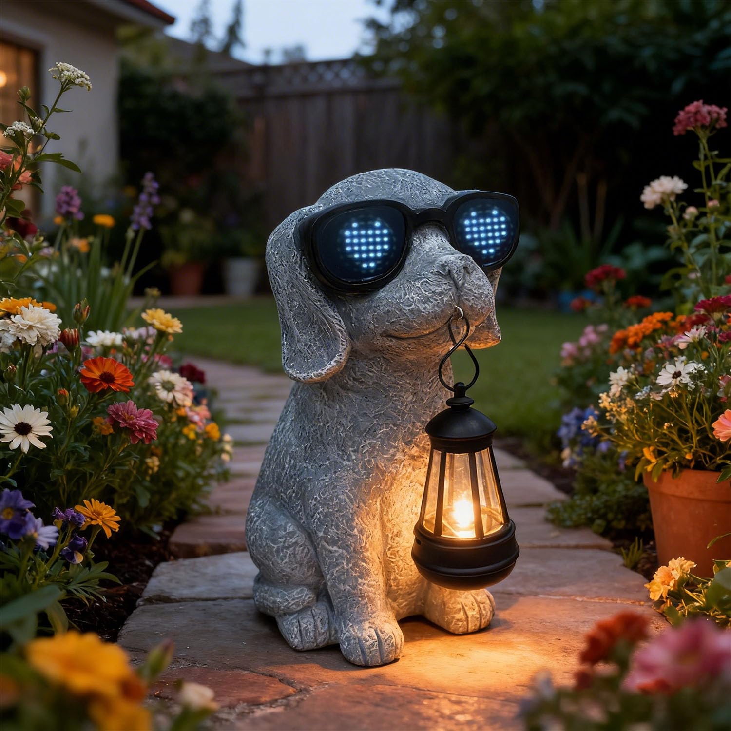 Vovkokc Garden Ornaments Outdoor Solar Dog Statues - Dogs Ornament Figurine with Lantern and LED Lights, Unique Gifts for Women Mum Men Dog Lovers for Patio Yard Lawn Balcony Decor