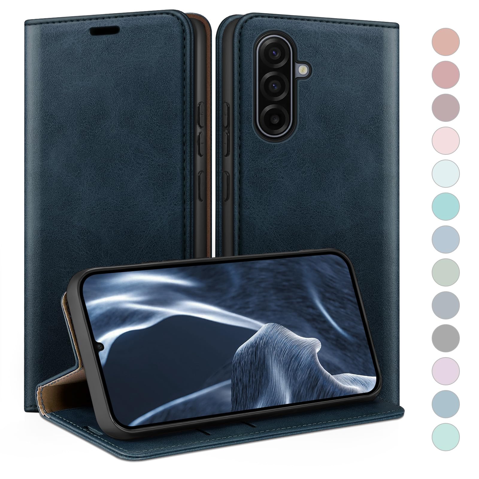 Coque Samsung Galaxy A17 avec blocage RFID étui portefeuille cuir bleu - 7