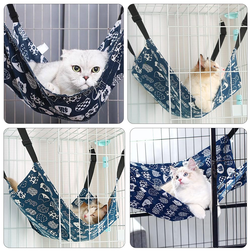 Haustierkäfig Hängematte,Hamaca Gato Transpirable,Hamaca Ajustable para Mascota,Cama para Mascotas de Doble Cara,Cama Colgante para Mascotas,Adecuado para Gatos,Perros,Conejos,Hámsteres Azul Tokaneit