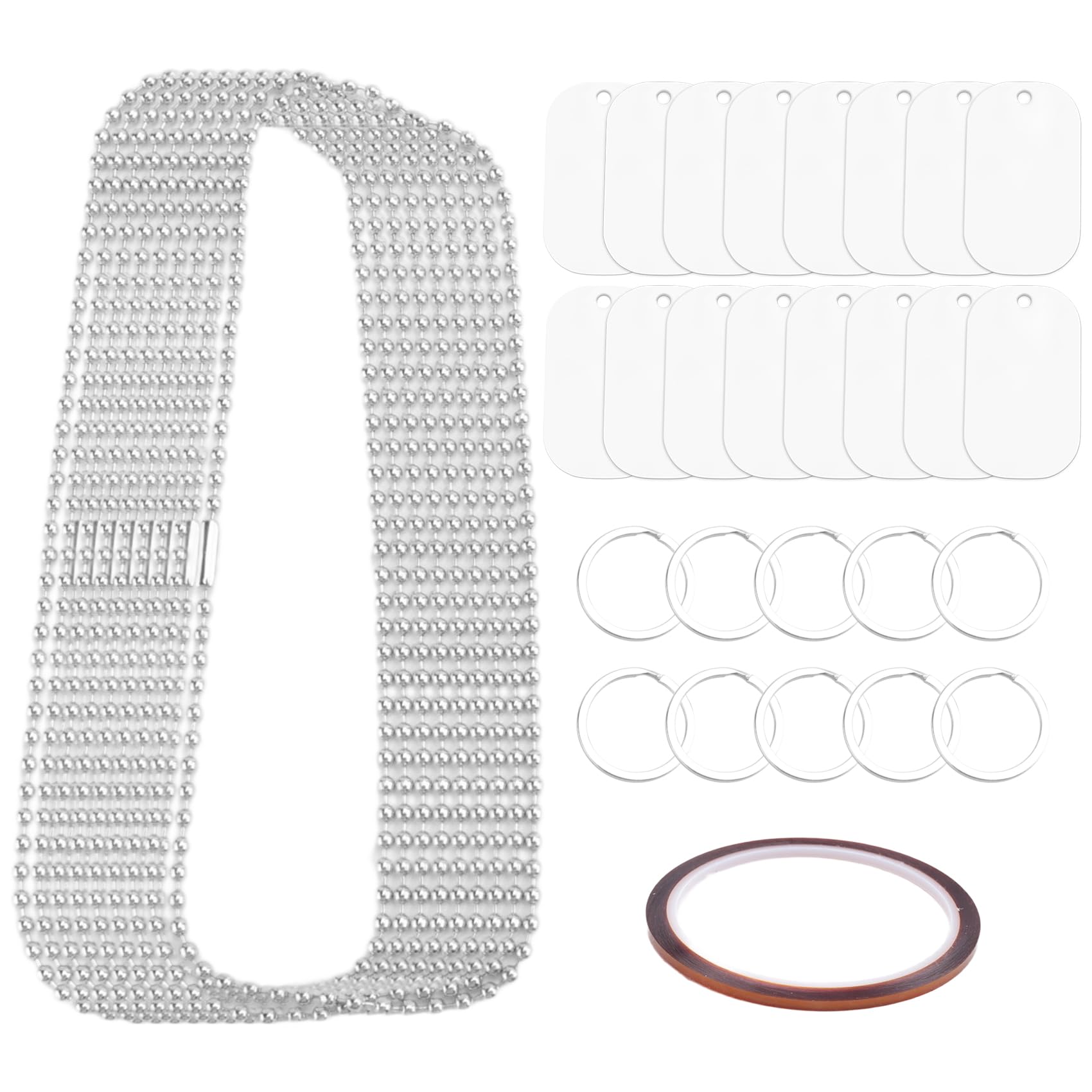 HUTSRAI 44Pcs Sublimation Stamping Blank Aluminum Dog Tags, with Chain Necklace Chain Key Rings Heat Tape for Pet ID, Pendant