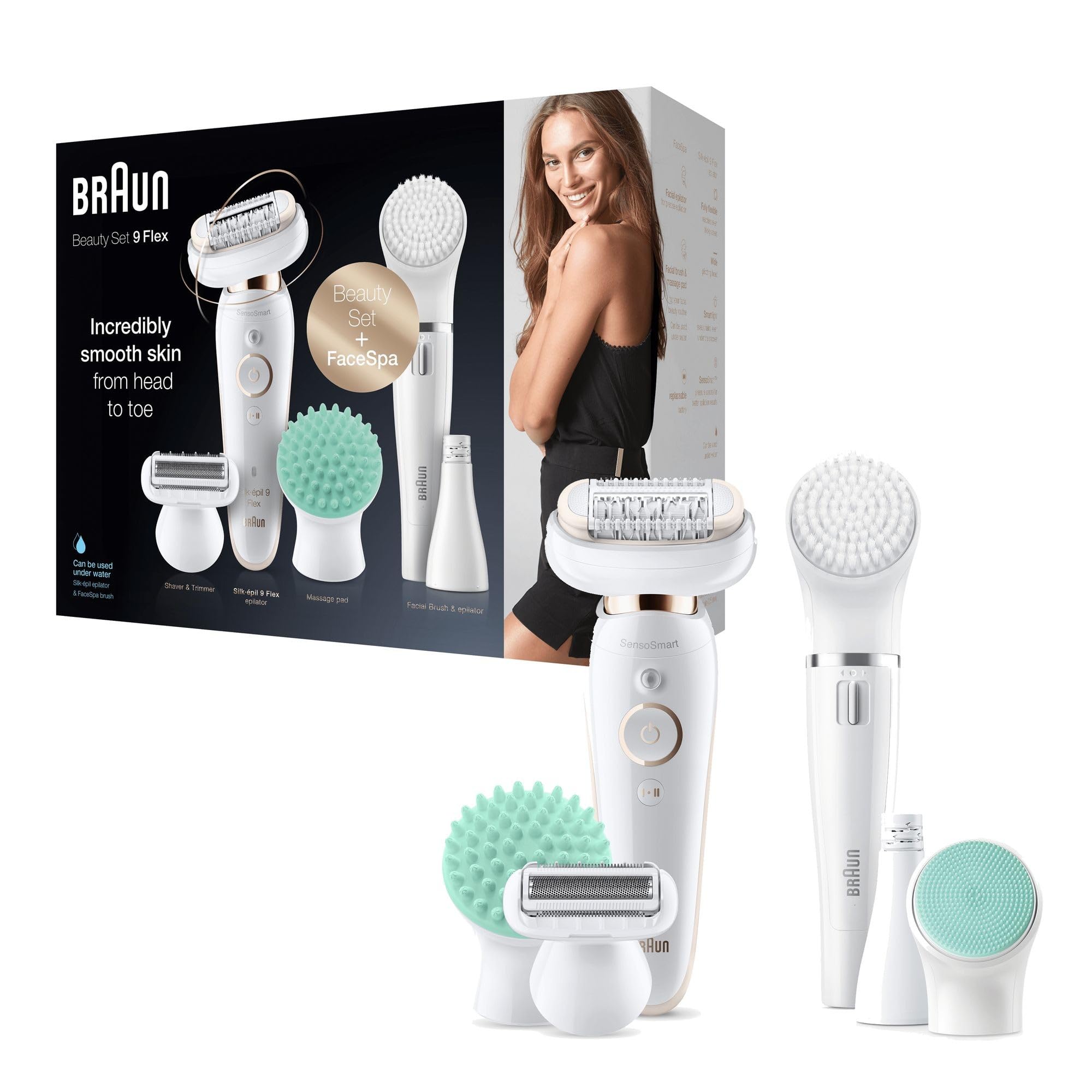 Braun Silk-epil 9 Flex 9300 Beauty Set Wet & Dry depiladora con 8 extras incl. Braun FaceSpa