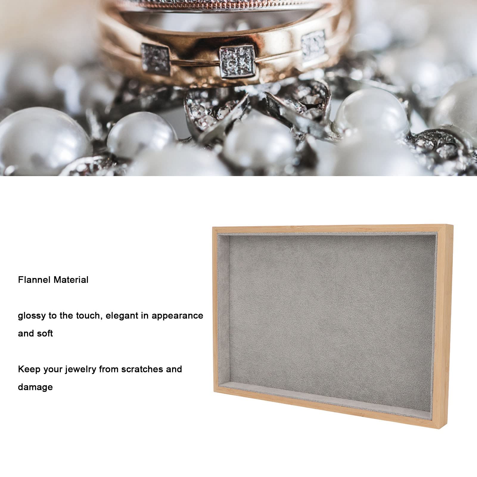 Bandeja De Joyería De Madera, Estuche De Almacenamiento Organizador De Exhibición De Terciopelo, Bandejas De Exhibición De Joyería Multiusos Para Pendientes Y Collares(Gris)