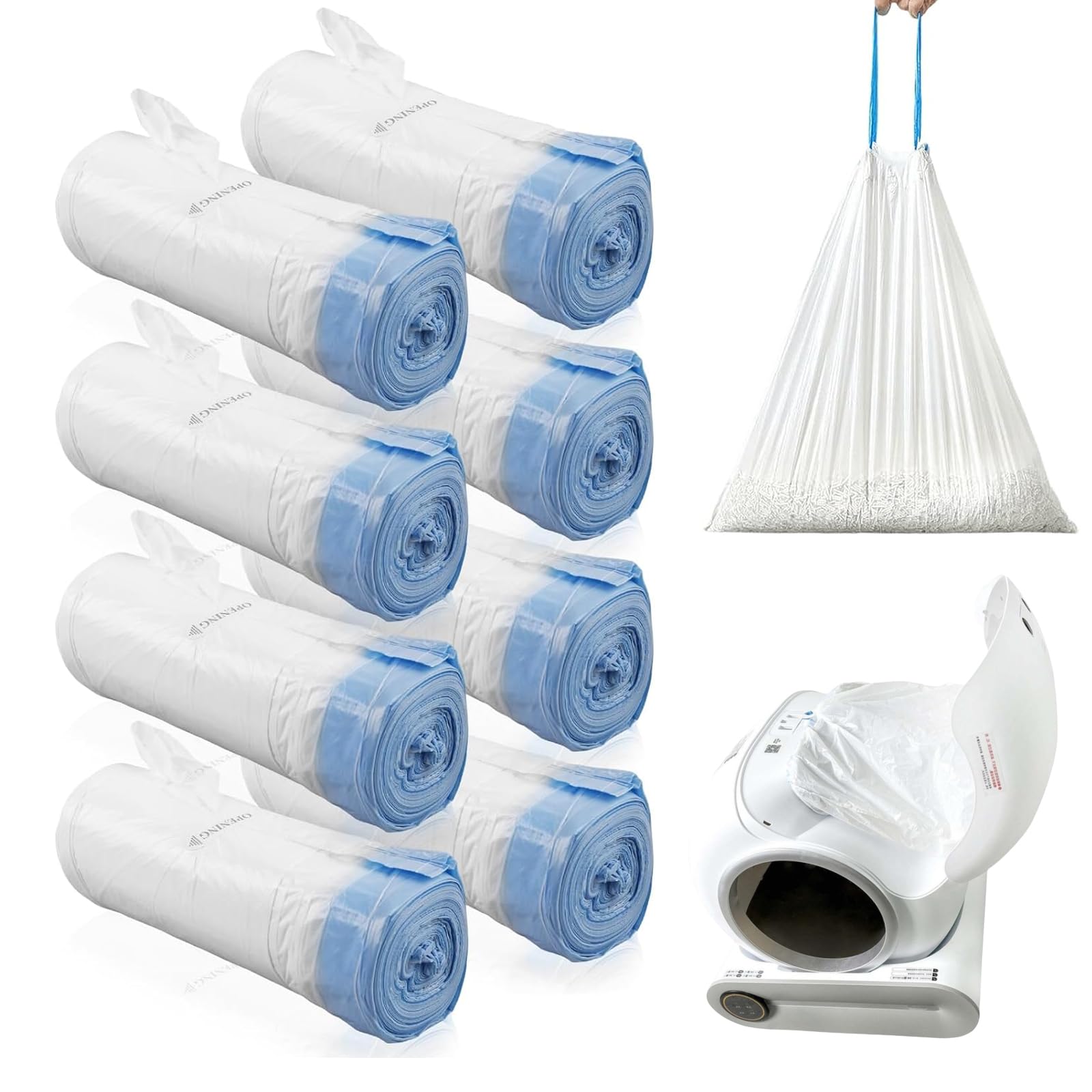 PORFOYO 160 sacchetti per lettiera per gatti, con laccetti, 50 x 40 cm, autopulenti, per lettiera elettrica autopulente