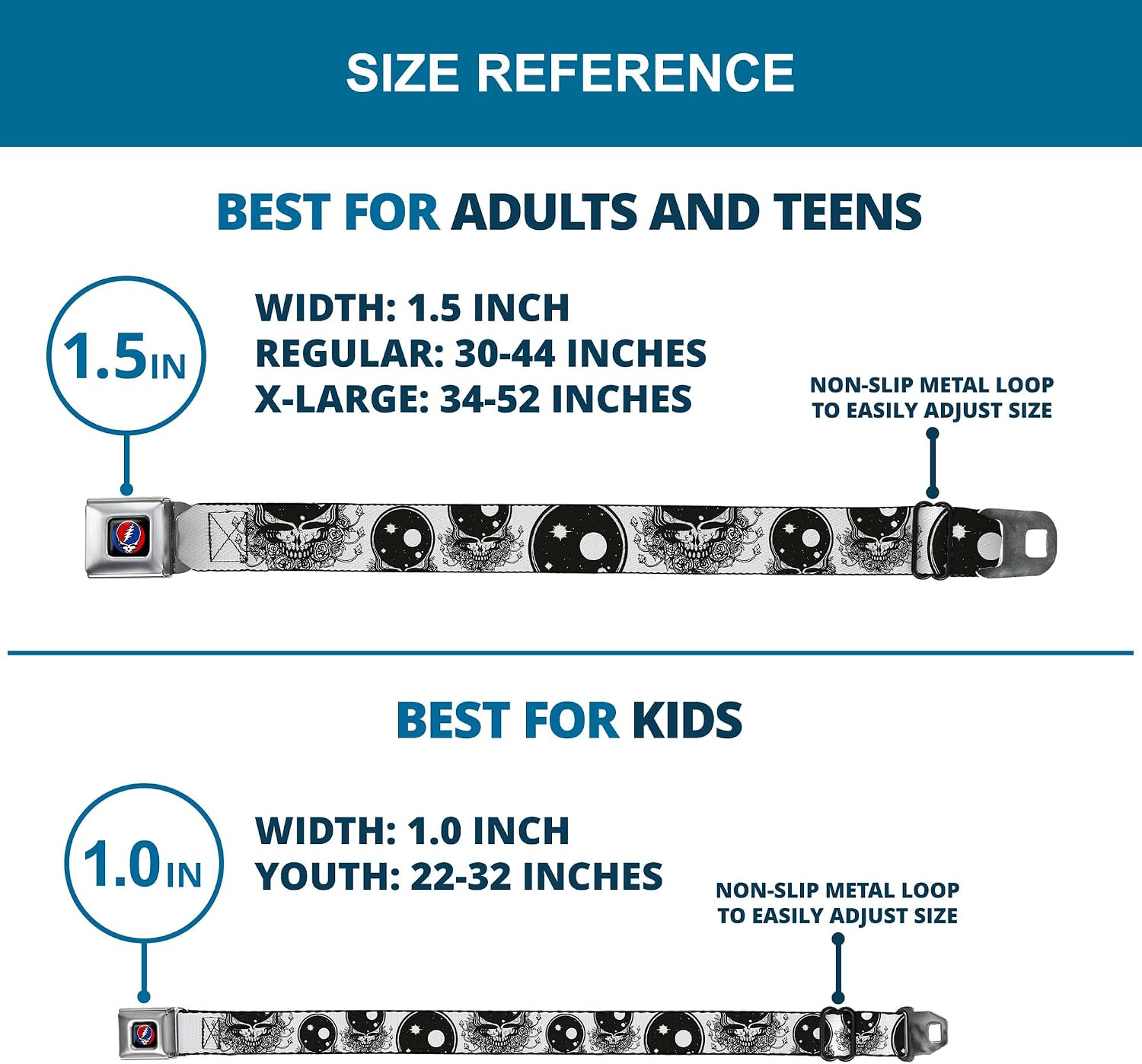 Buckle-Down Seatbelt Belt - Space Your Face White/Black