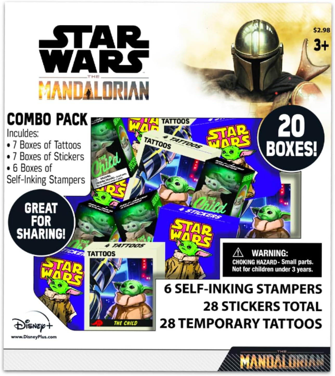 STAR WARS Baby Yoda Valentine's Day Classroom Gift Exchange Set - Bundle with 20 Mandalorian Party Favor Boxes, Stickers, Tattoos, Stampers for Kids