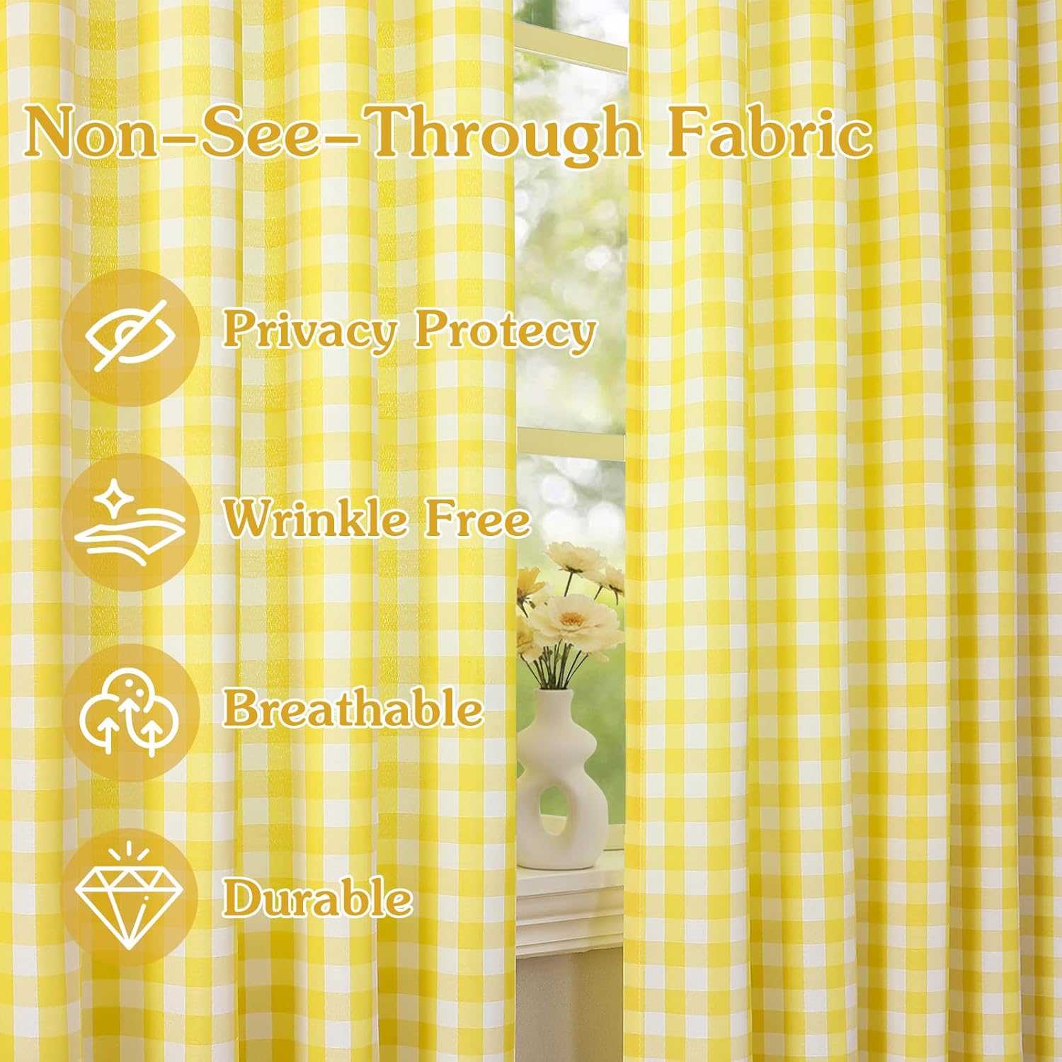 WUBODTI Yellow Gingham Buffalo Plaid Light Filtering Curtains 84 Inches Long 2 Panels, Rod Pocket Check Non See Through Privacy Curtain Farmhouse Window Drapes for Living Room Bedroom, Yellow White