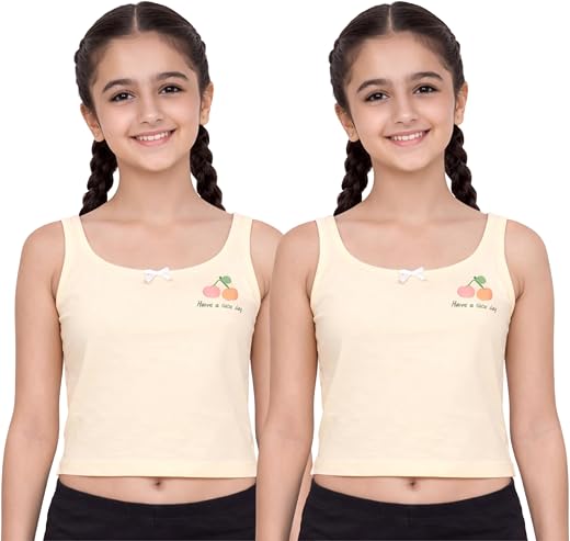 WOMENTIAL Girls Cotton Camisole with Light Padding | Soft Stretch Cotton Innerwear | Full Coverage Beginner Cami for Schoo...