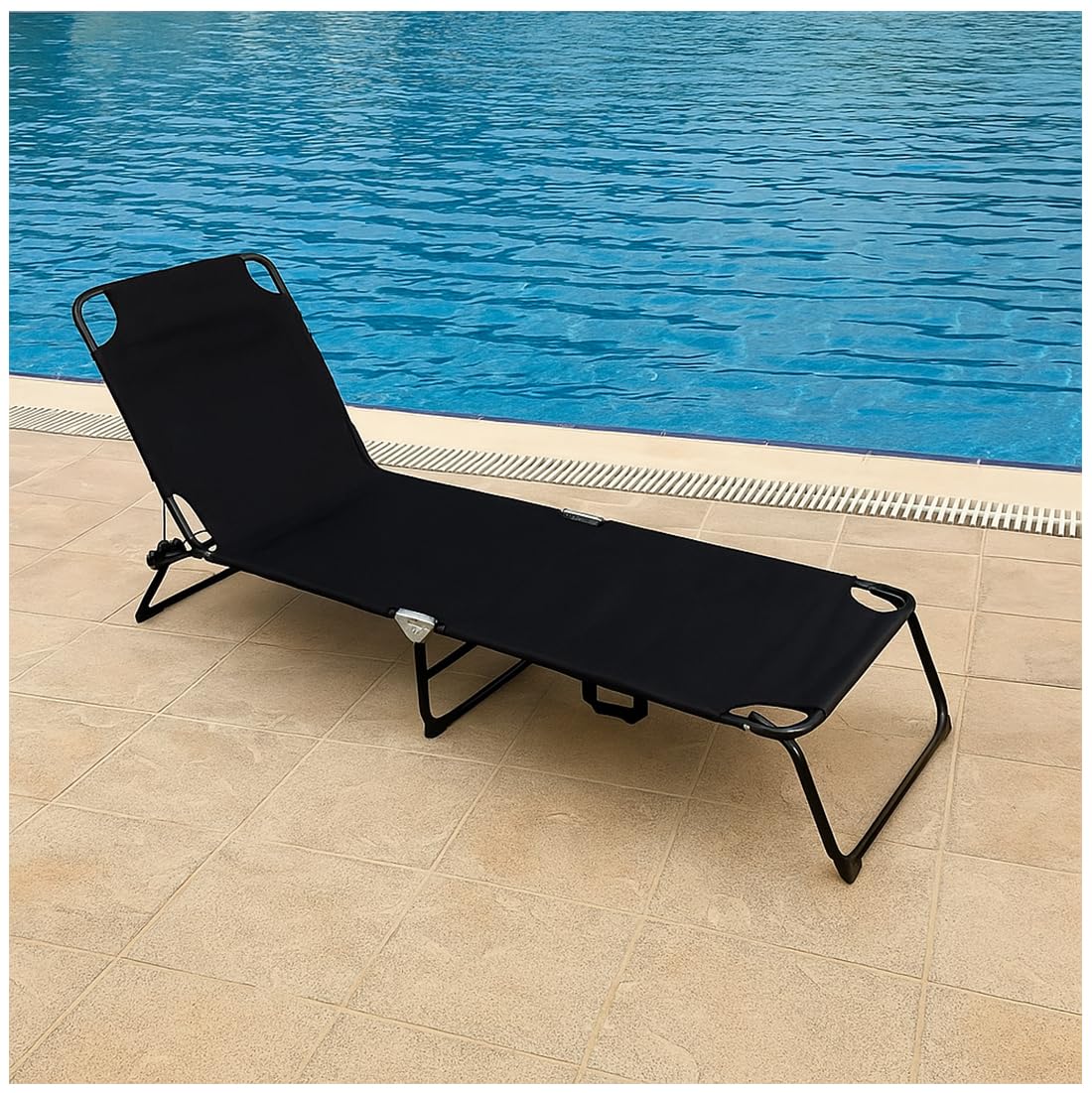 Acomoda Textil – Tumbona de Jardín Plegable y Reclinable en 3 Posiciones. Hamaca Cómoda y Resistente para Playa, Piscina, Jardín y Terraza Negro 188x55x24 cm.