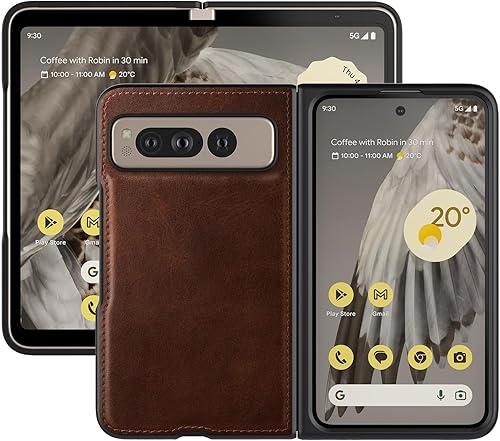 Miniatura 8 de Foluu Funda para Google Pixel Fold, funda de cuero, piel sintética + carcasa rígida de policarbonato ultra fina y duradera, funda protectora para