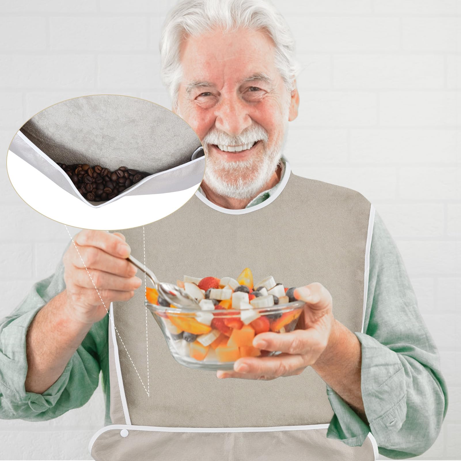 Baberos para adultos mayores, lavables, babero para adultos con recogedor de migas, protectores de ropa impermeables para adultos mayores y discapacitados