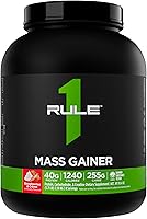 Vista 1 de Rule1 Mass Gainer - Fórmula de aumento de peso alta en calorías con más de 1,220 calorías, mezcla de carbohidratos complejos de 250g+, 40g