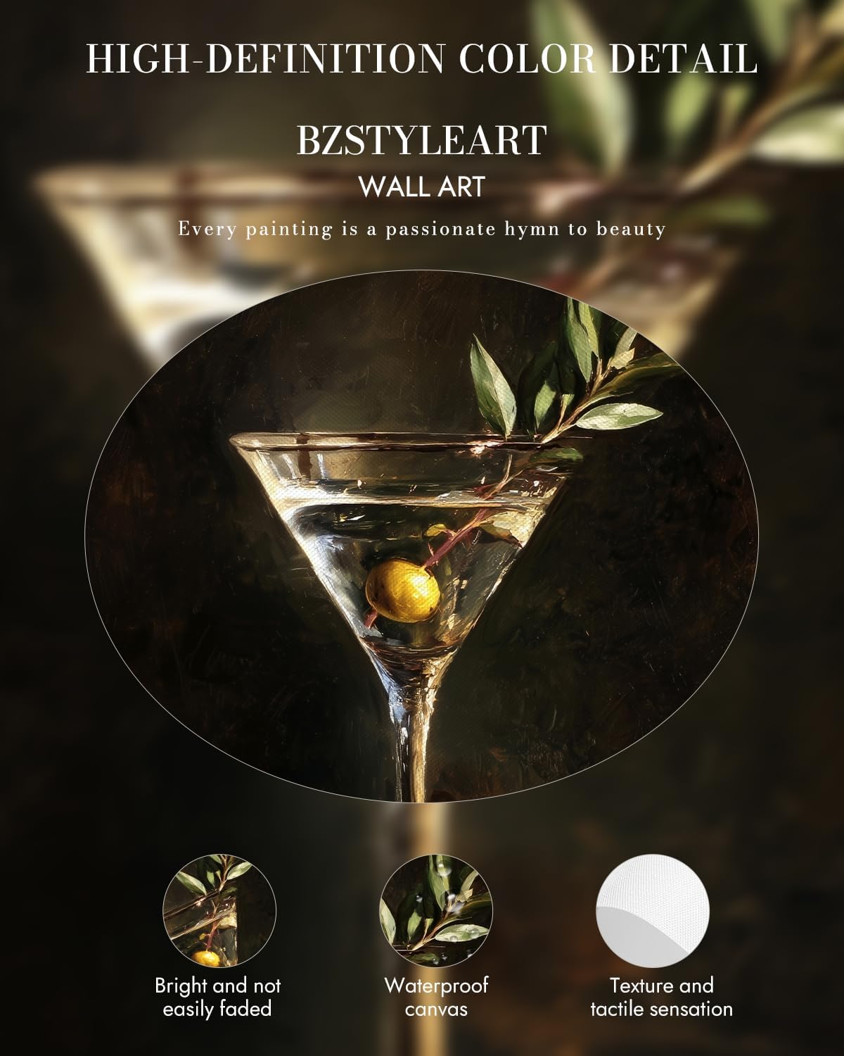 bzstyleart vintage wall art decor for living room, martini framed wall art room decor aesthetic, framed cocktail artwork, bedroom painting pictures12 x 16 inch martini cocktail