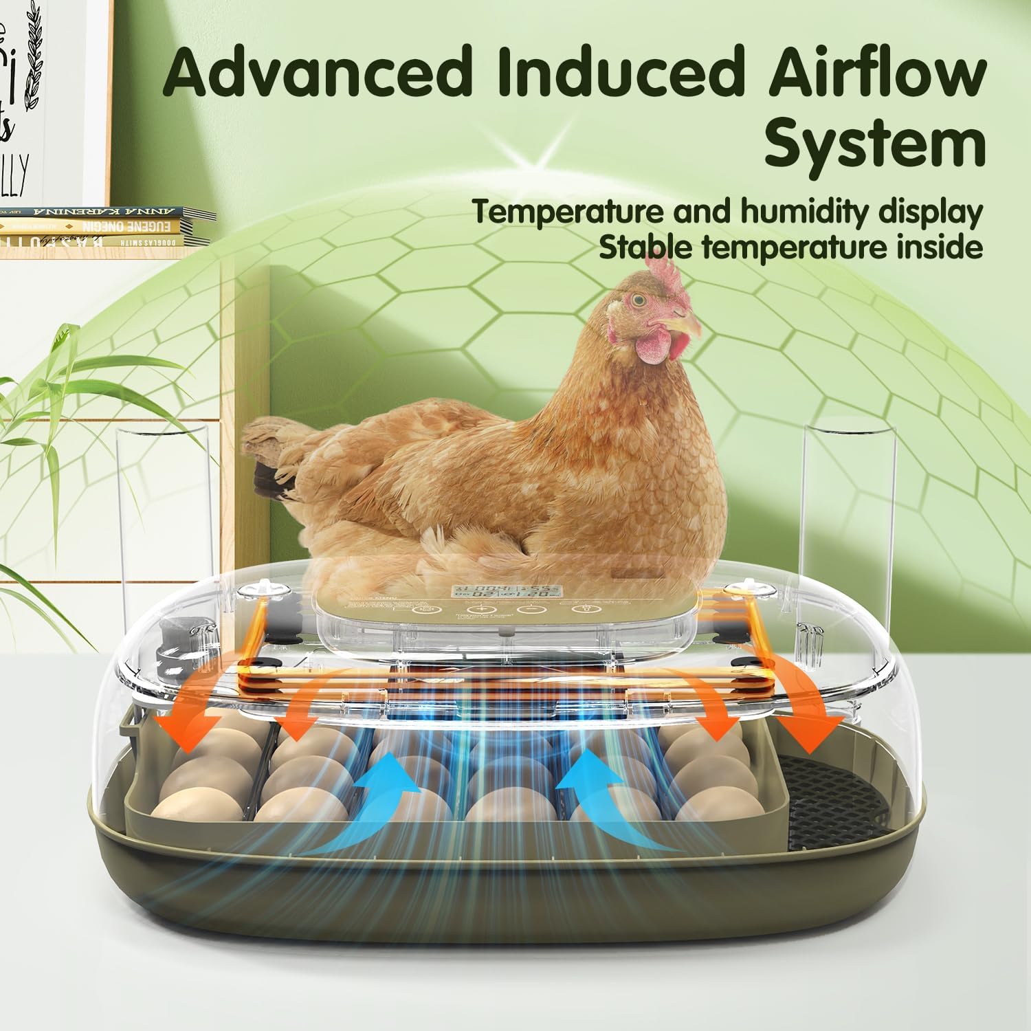 HOWOOlUA 24 Egg Incubator for Hatching Eggs with Auto Turn, Temp & Humidity Control, Built-in Candler Large Capacity Egg Incubator for Chicken Duck Goose Eggs