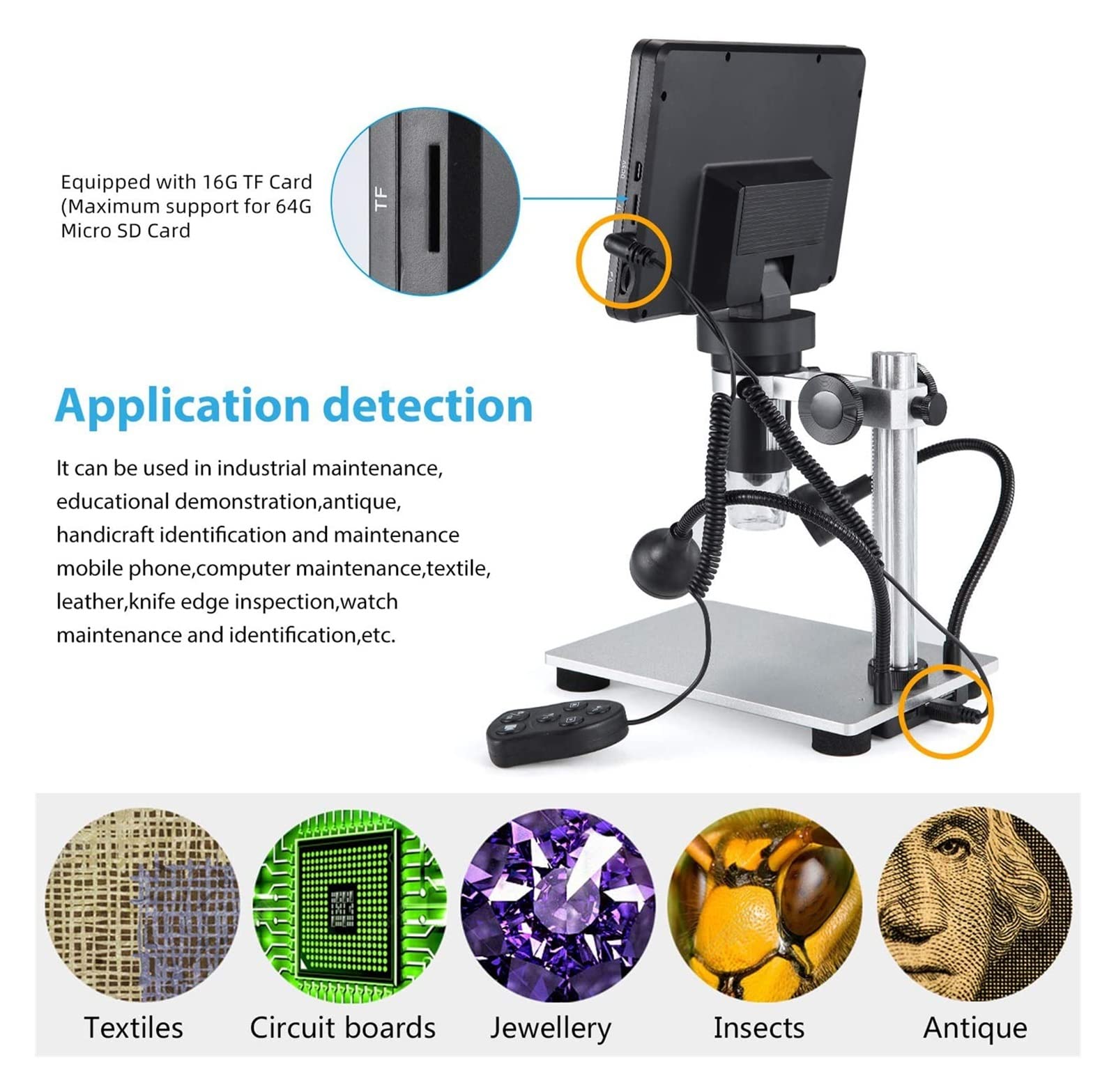 7 Pulgadas LCD 12MP 1-1200X USB Cámara de magnificación del microscopio grabadora de Video con Cable al Cable con 3 2g TF Tarjeta