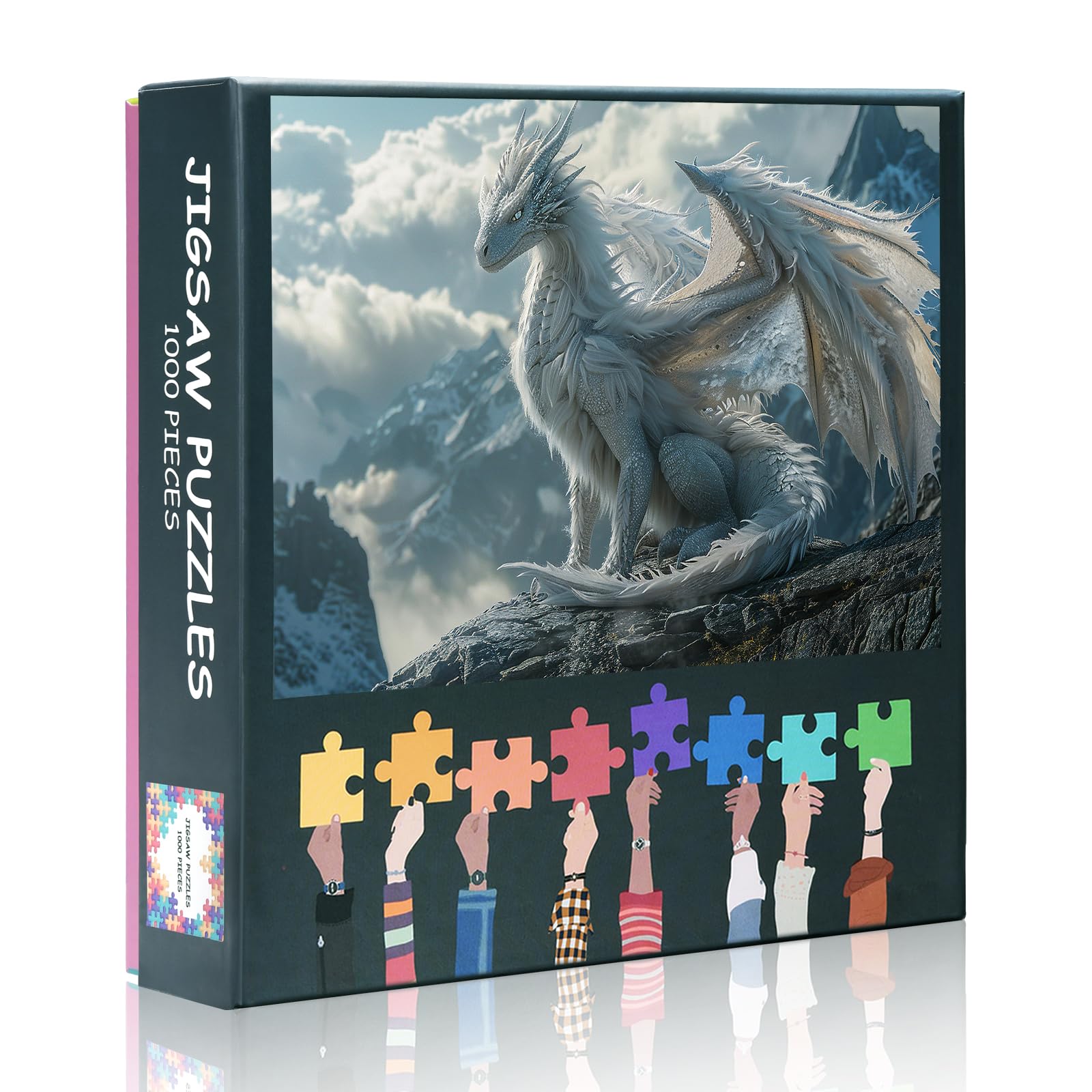 White Glowing Dragon Puzzles for Adults 1000 Pieces, Dragon Sits on Top of Mountain Jigsaw Puzzles, Adult Puzzle for Adults, Educational Fun Games or Toys for Elders Friends 20X27 INCH
