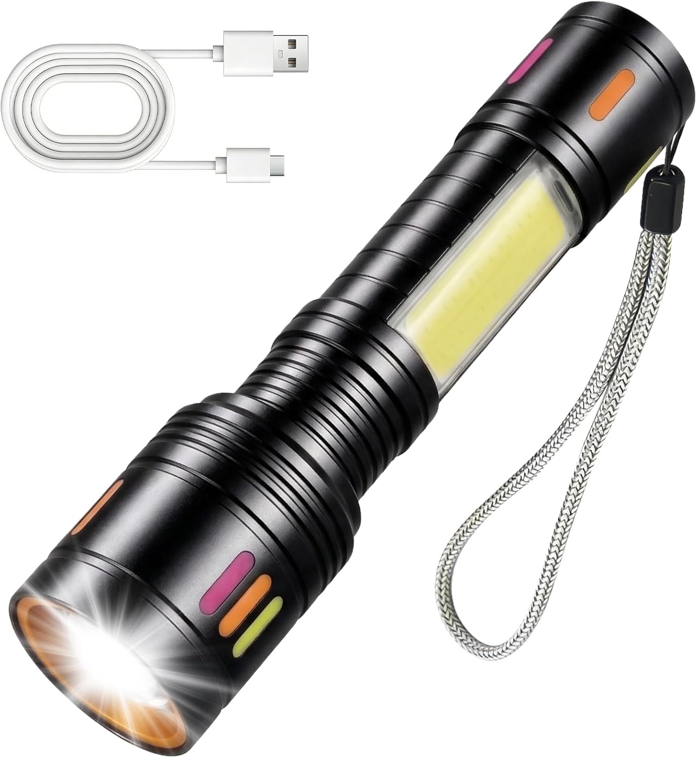 Jercoda Flashlight Rechargeable,Aluminum Handheld Rechargeable Flashlight High Lumens for Home & Outdoor,1000 Lumens Led Flashlight with COB Light & LCD Display,IPX4 Waterproof Tactical Flashlight