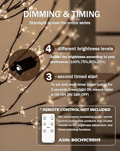 Miniatura 3 de Árbol de cerezo iluminado de 5 pies con 184 luces LED blancas cálidas para decoración de vacaciones, regulable, certificado UL, impermeable, ideal