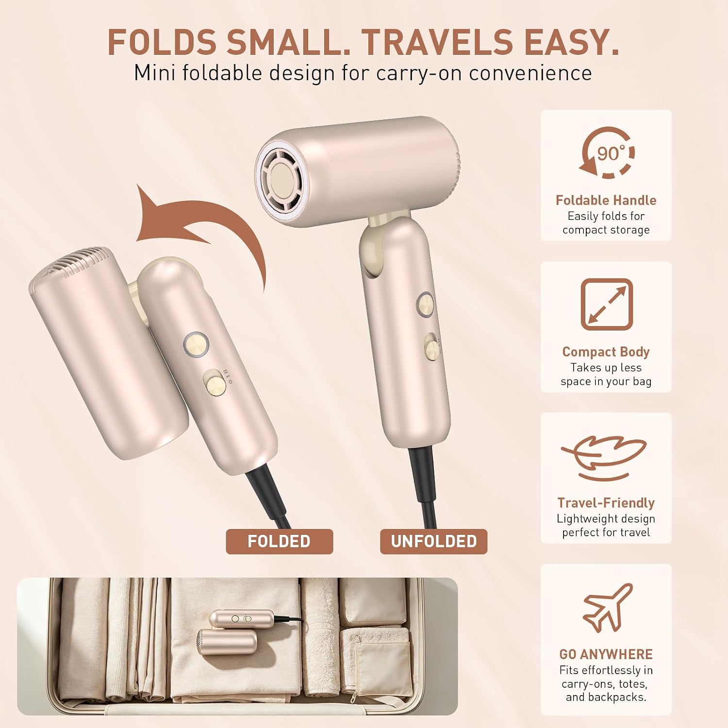 Mythsight StyleVibe High-Speed Dual Voltage Foldable Travel Hair Dryer