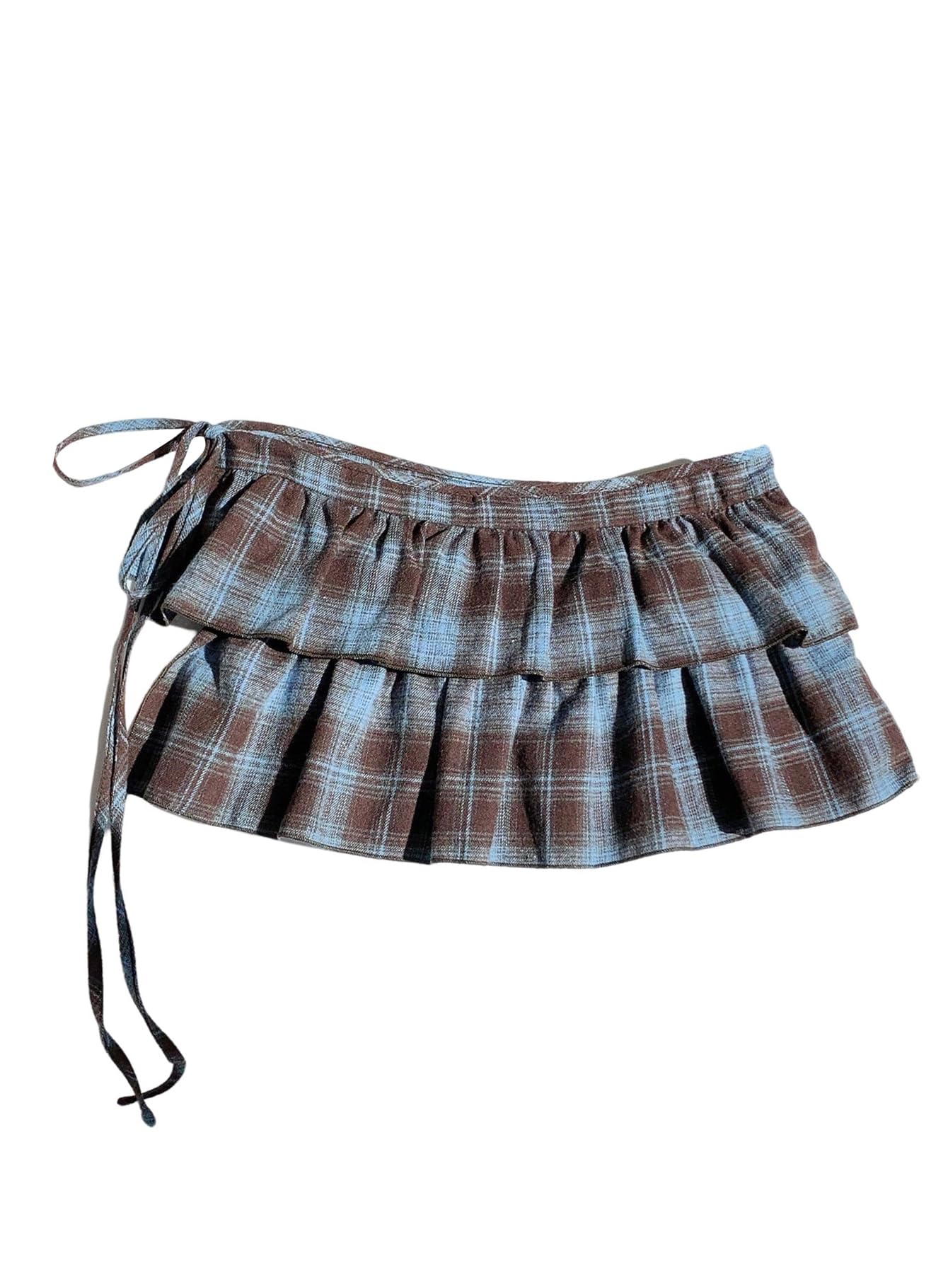 SweatyRocks Womens Y2k Wrap Skirts Side Tie Plaid Print Ruffle Layered Mini Skirt