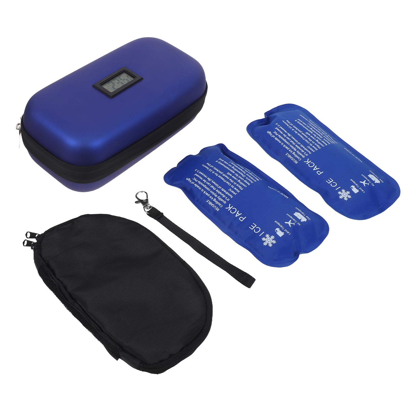 Estuche refrigerador de insulina para viaje con control digital de temperatura y compartimentos internos, bolsa térmica de EVA con 1 set de bolsas de hielo para almacenamiento