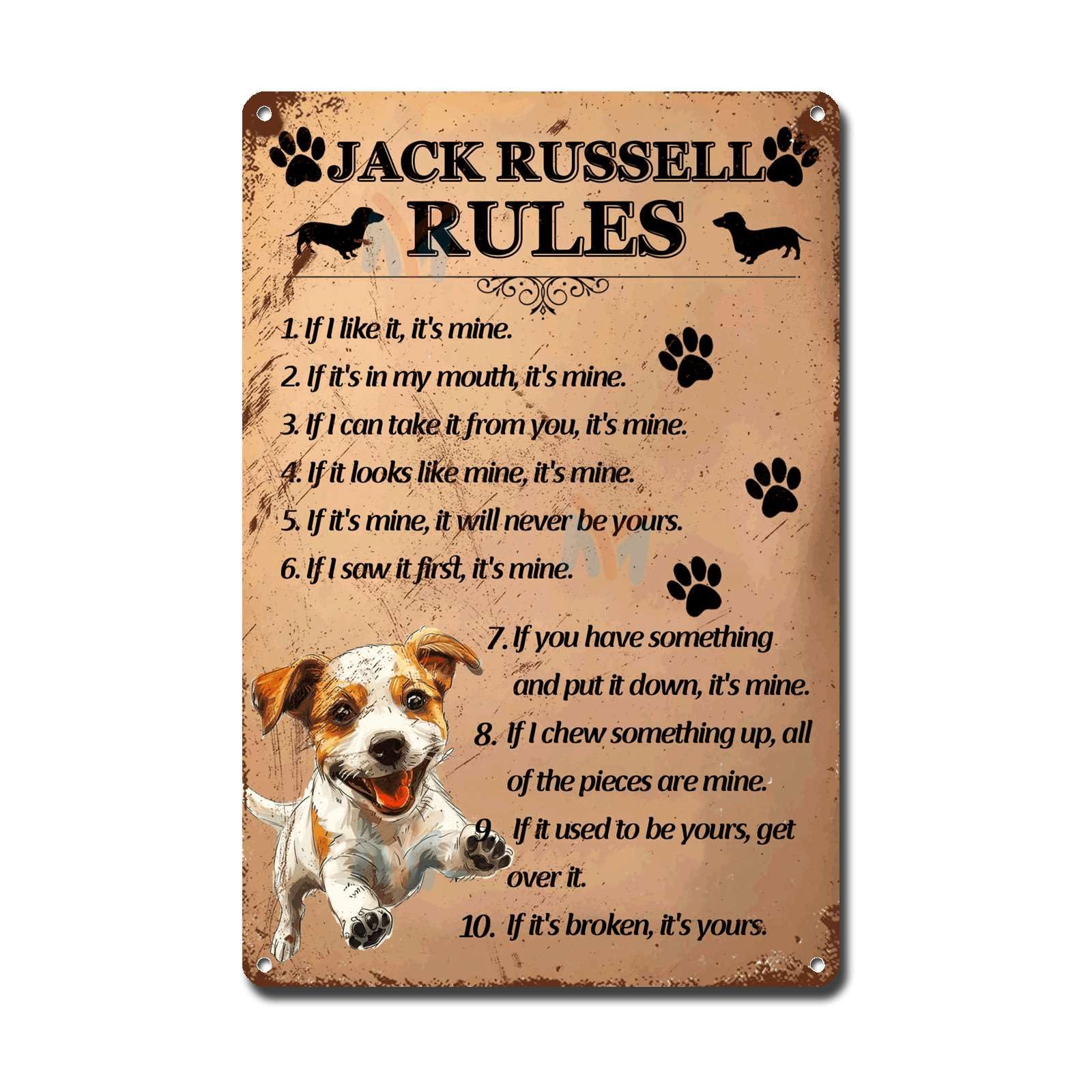Metal Sign Tin Sign Vintage Wall Art Jack Russell Rules Tin Sign Garden Gift For Bar 12x16 Inch Metal tin Signs