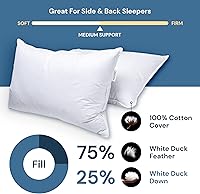 Vista 7 de Almohada de plumas y plumón de pato blanco, almohadas con soporte suave y mediano para personas que duermen de lado y de espalda, tamaño estándar