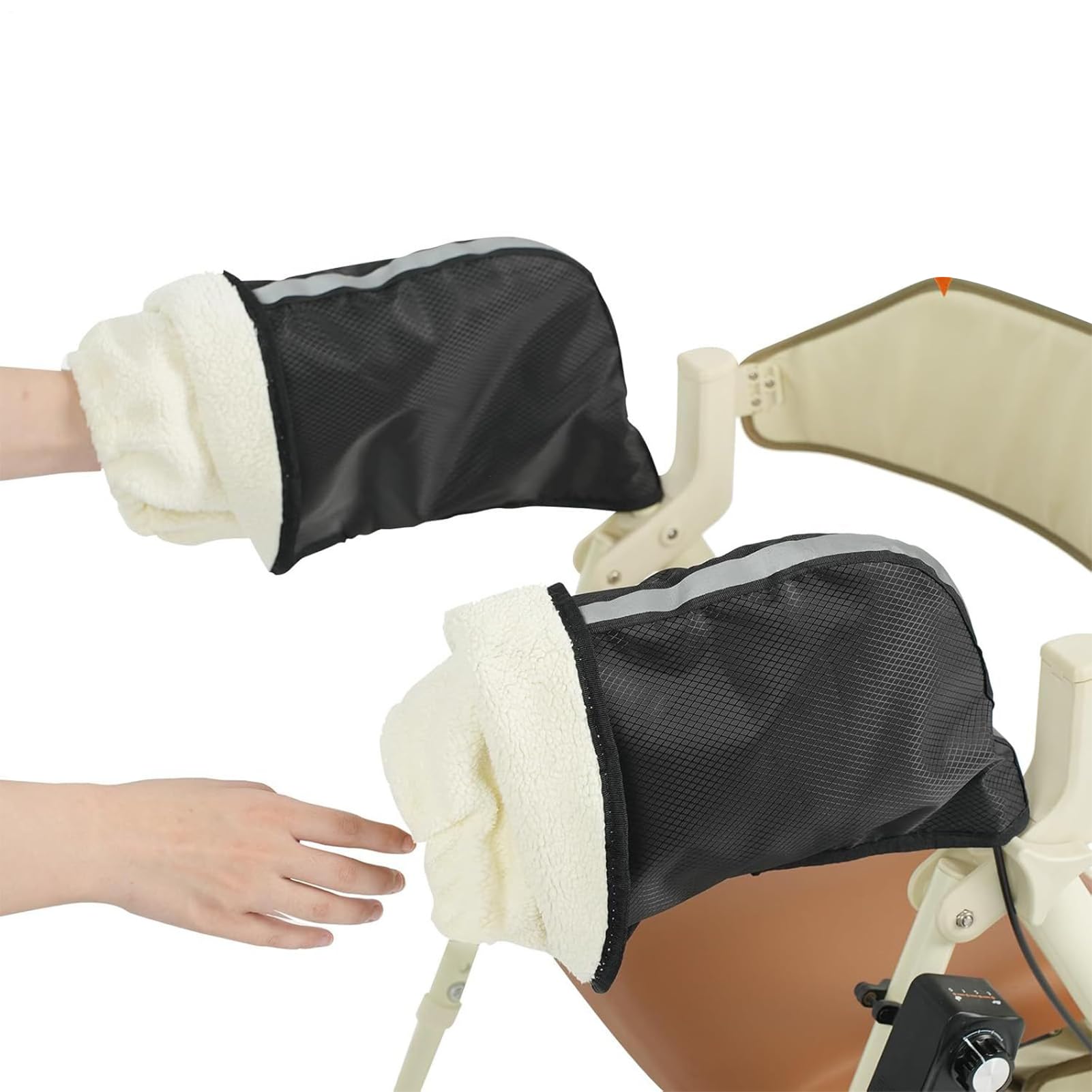 Vmiorzq 1 pair Wheelchair Gloves, Winter Pushchair Hand Muff, Waterproof Windproof Hand Warmer, Velvet Gloves With Reflective Strips, For Rollator