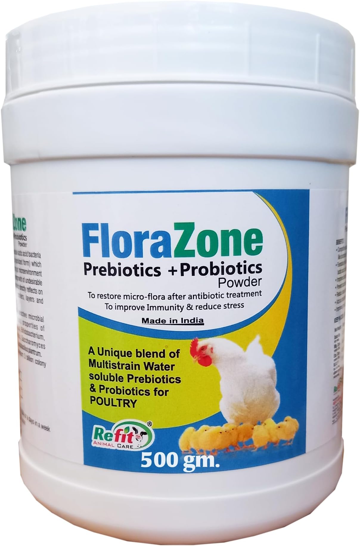 REFIT ANIMAL CARE Prebiotics & Probiotics Powder for Birds, Poultry, Chicken, Chicks, Hen & Broiler of All Life Stages, Help to Increase Egg Production (500gms or 0.5Kg) FloraZone