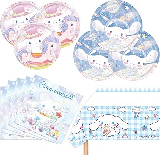 Cinnamoroll Birthday Decorations, 20 Plates, 20 Napkins and 1 Tablecover for Boys Girls Party Supplies