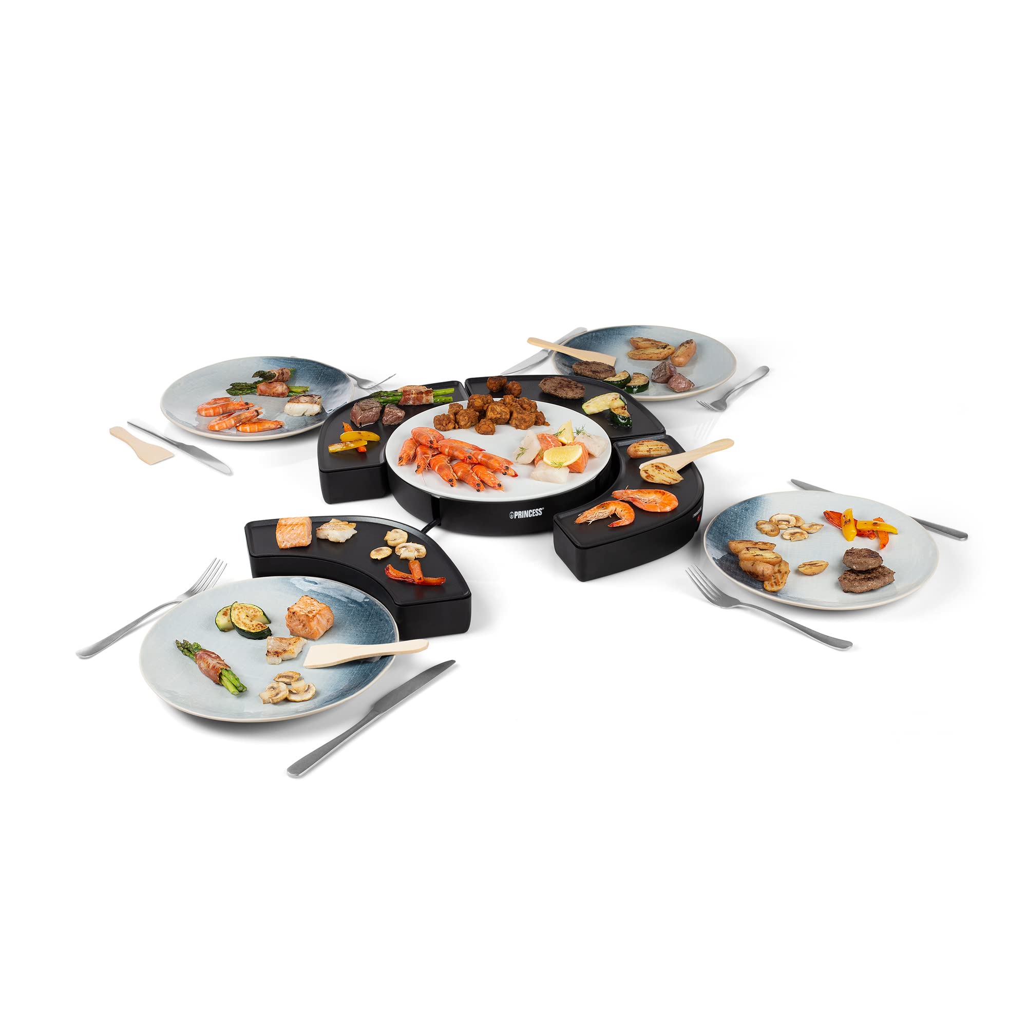 Grill stołowy Princess 103070 Dinner4All Circle - cztery oddzielne płyty do grillowania - jednostka centralna z glinianym talerzem do serwowania - moc 4 x 250 Watt