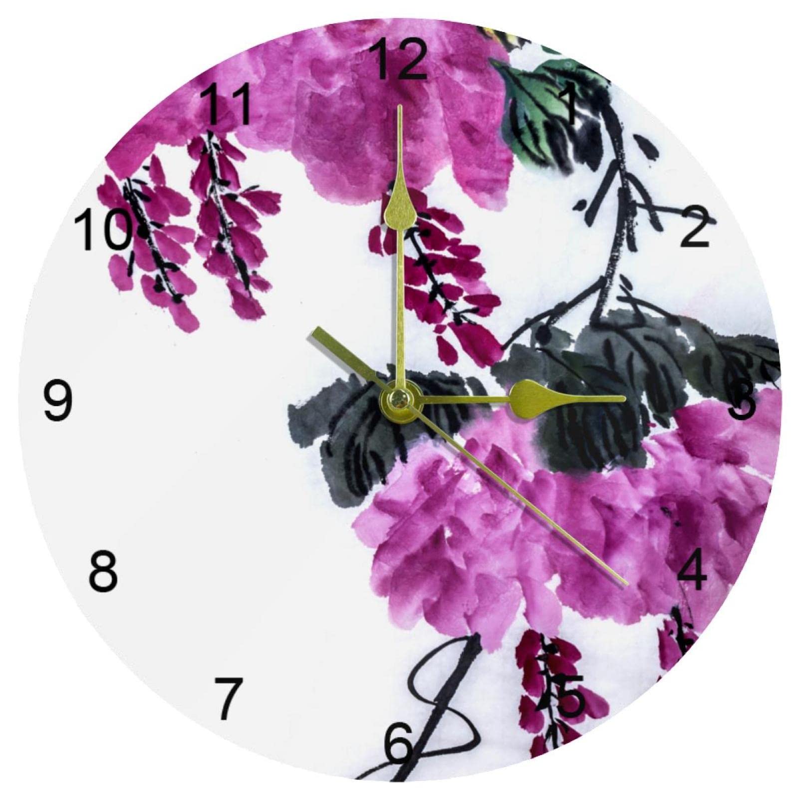 Horloge murale silencieuse sans tic-tac à motif floral blanc épuré