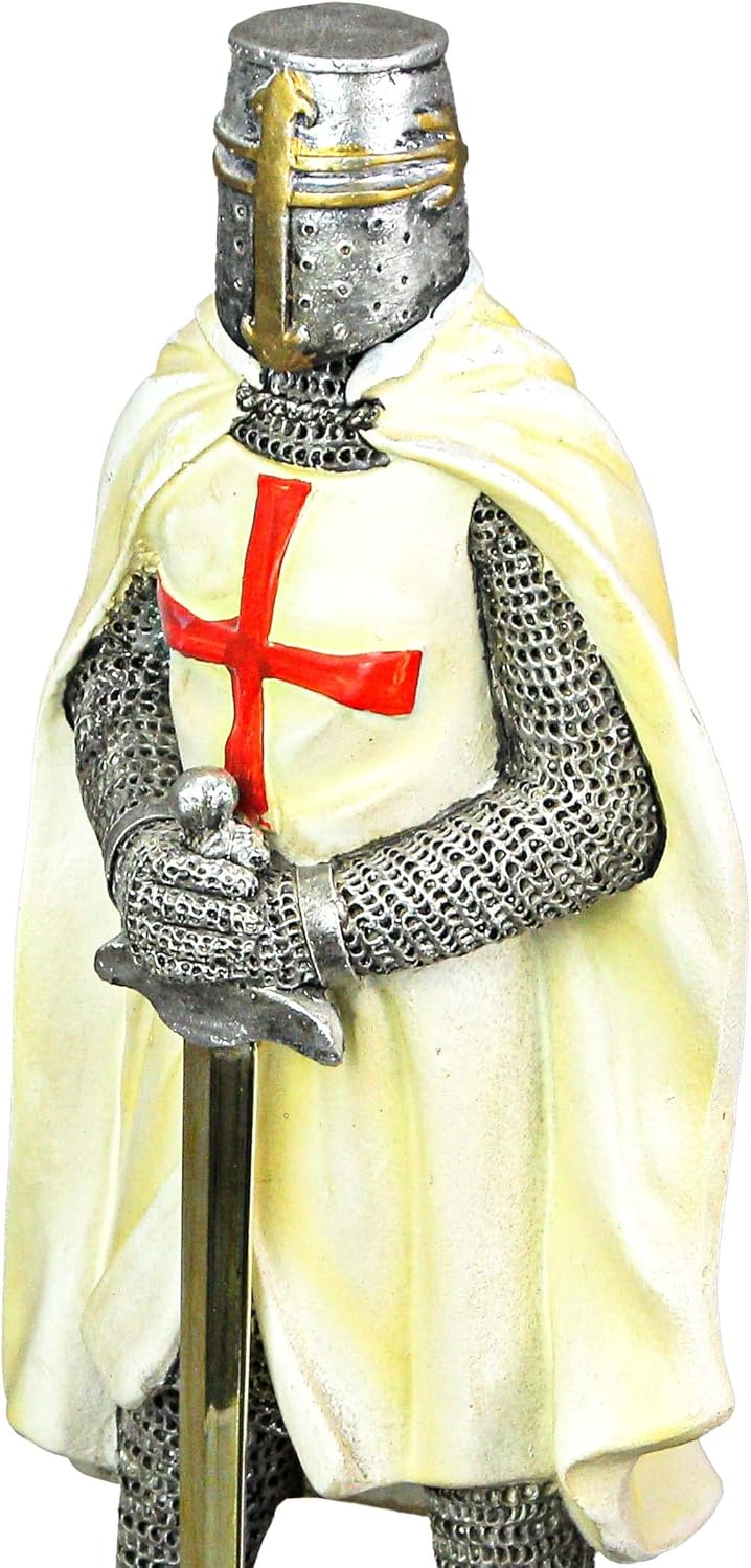 Zeckos Medieval Templar Knight in Battle Armor Painted Resin Statue Figurine - 10 Inches High - Capturing the Spirit of Medieval Courage, Chivalrous Valor and Honor